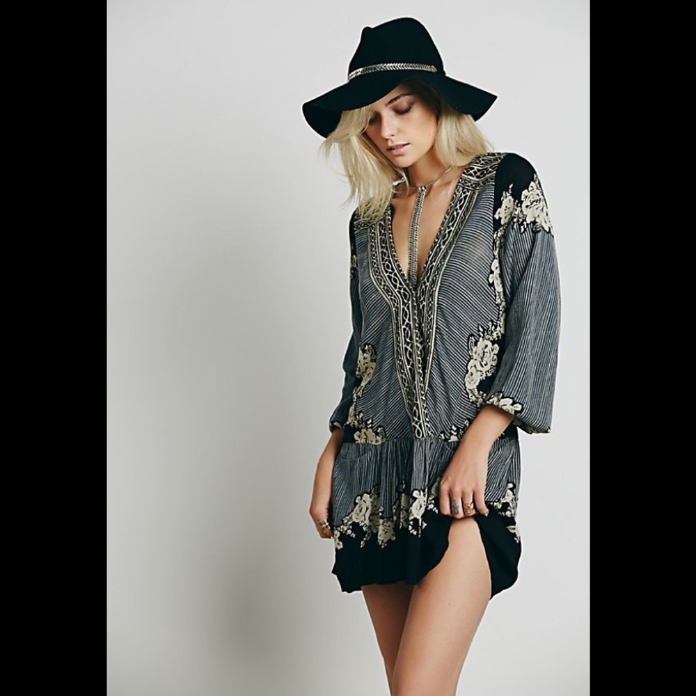 Free People Border Print Dropwaist Tunic Dress S